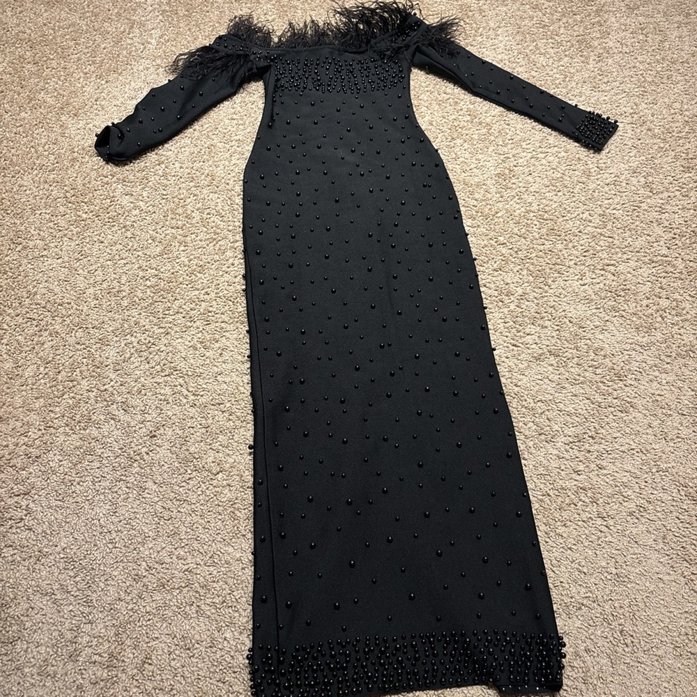 Elegant Black Beaded Women's Dress